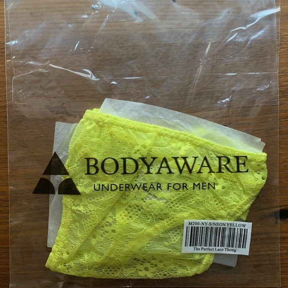 Men’s Bodyaware Sheer Mesh Turbo Lace Thong in Yellow - Small, NWT - Picture 3 of 3